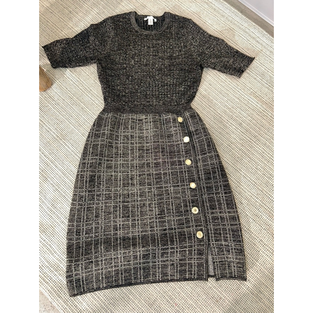 Women's Knit Dress Gray Plaid